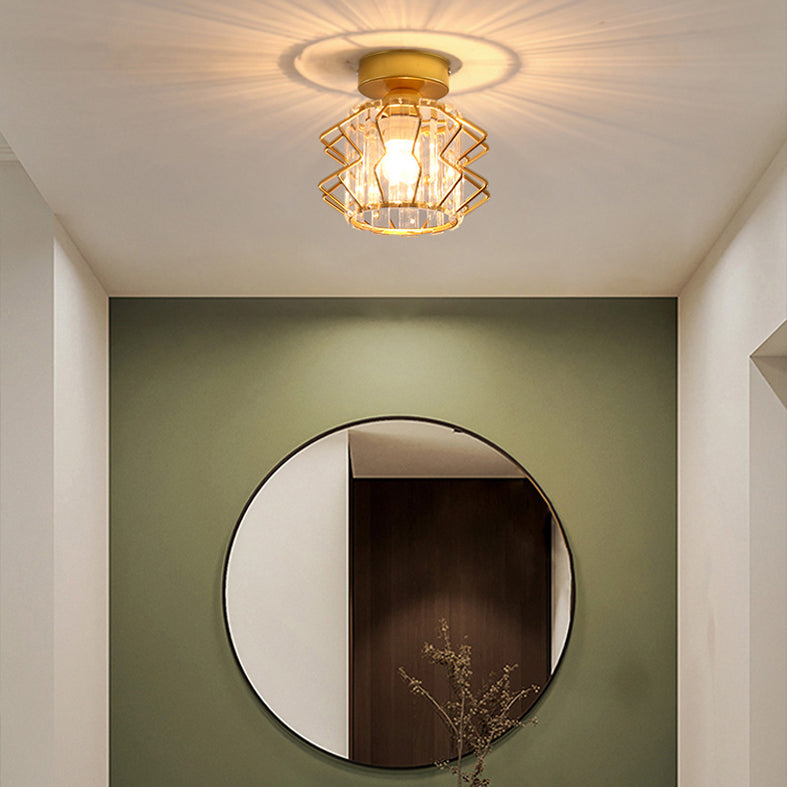 Caged Crystal Flush Ceiling Light Modern Style 1 Bulb Flush Mount Light for Hallway