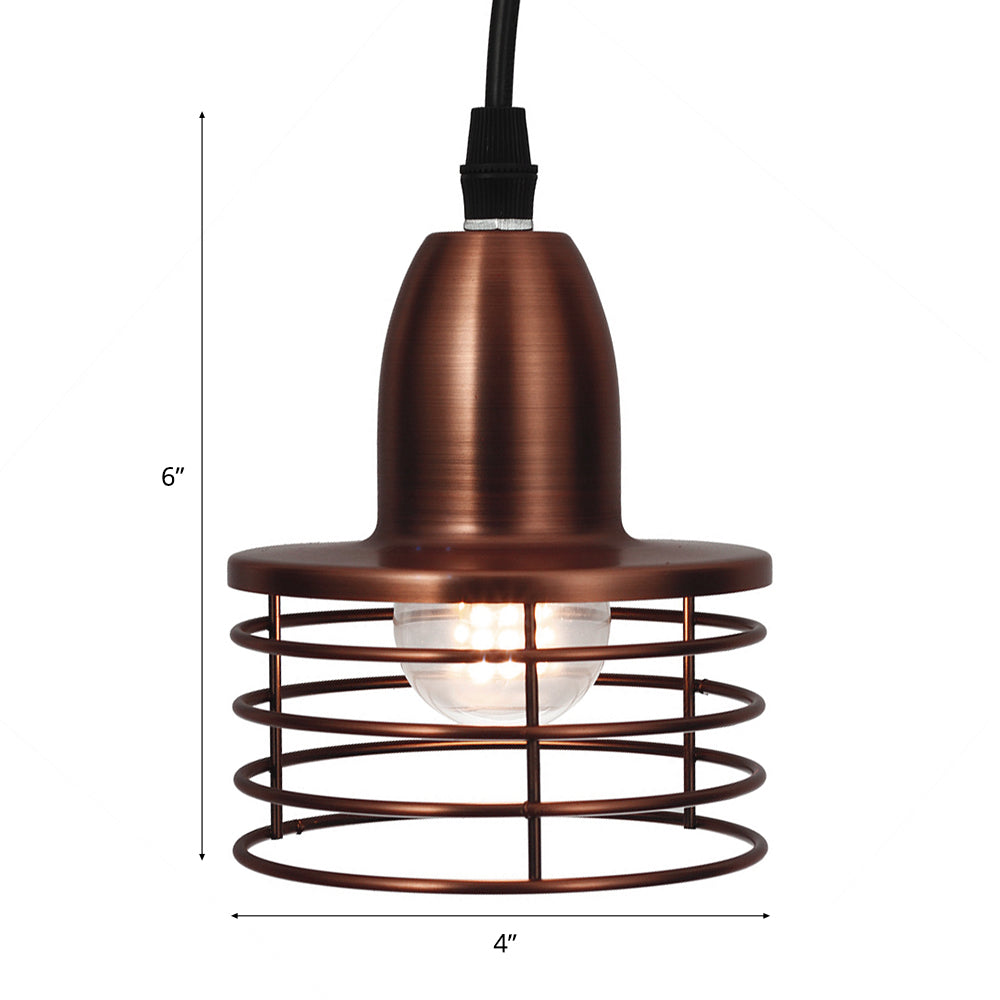 1 iluminación de colgante de tambor ligero con tono de jaula de alambre industrial retro negro/colgante de techo de metal de bronce para cocina