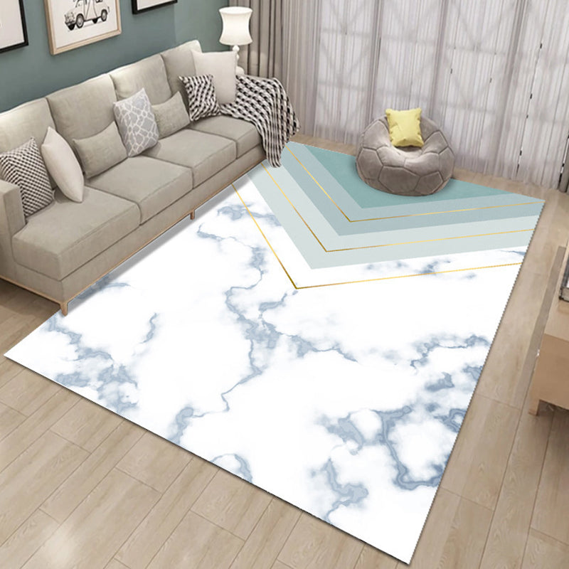 Modern Living Room Carpet Marble Pattern Washable Area Rug Polyester Carpet with Non-Slip Backing