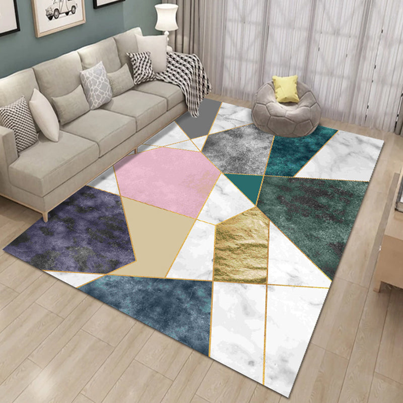 Modern Living Room Carpet Marble Pattern Washable Area Rug Polyester Carpet with Non-Slip Backing