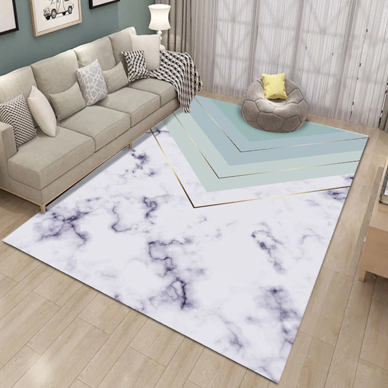 Modern Living Room Carpet Marble Pattern Washable Area Rug Polyester Carpet with Non-Slip Backing