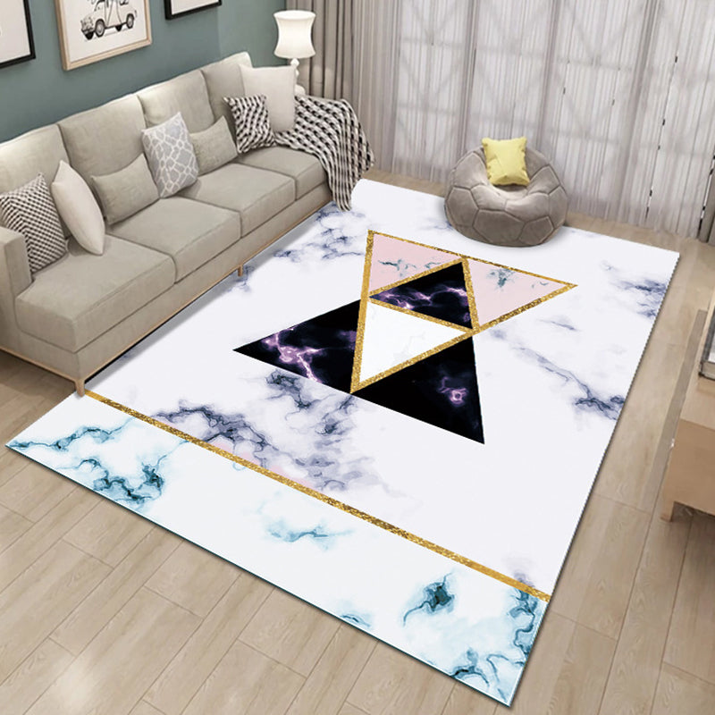 Modern Living Room Carpet Marble Pattern Washable Area Rug Polyester Carpet with Non-Slip Backing
