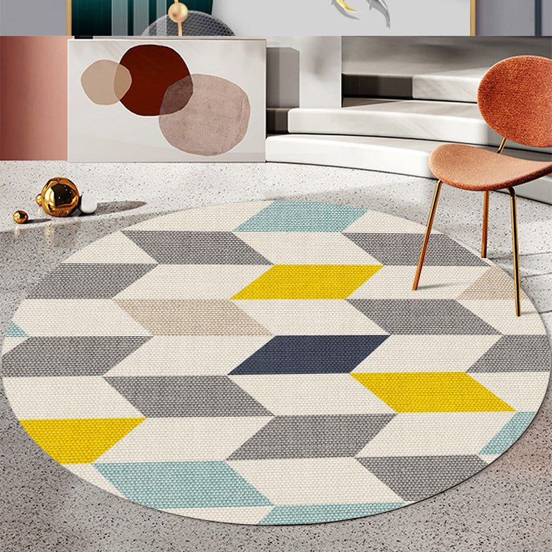 Round Geometry Print Carpet Polyester Nordic Area Rug Non-Slip Backing Indoor Carpet for Living Room