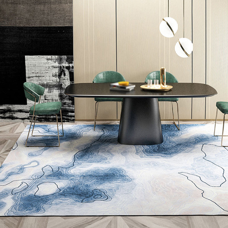 Contemporary Ink Painting Carpet Polyester Area Rug Non-Slip Backing Indoor Carpet for Living Room