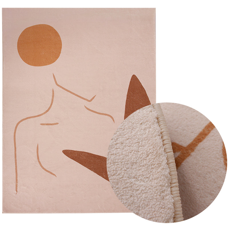 Apricot Modern Area Rug Color Block Polyester Carpet Easy Care Washable Rug for Home Decor
