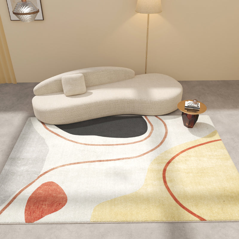 Modern Color Block Area Rug Beige Polyester Area Carpet Non-Slip Backing Rug for Home Decor