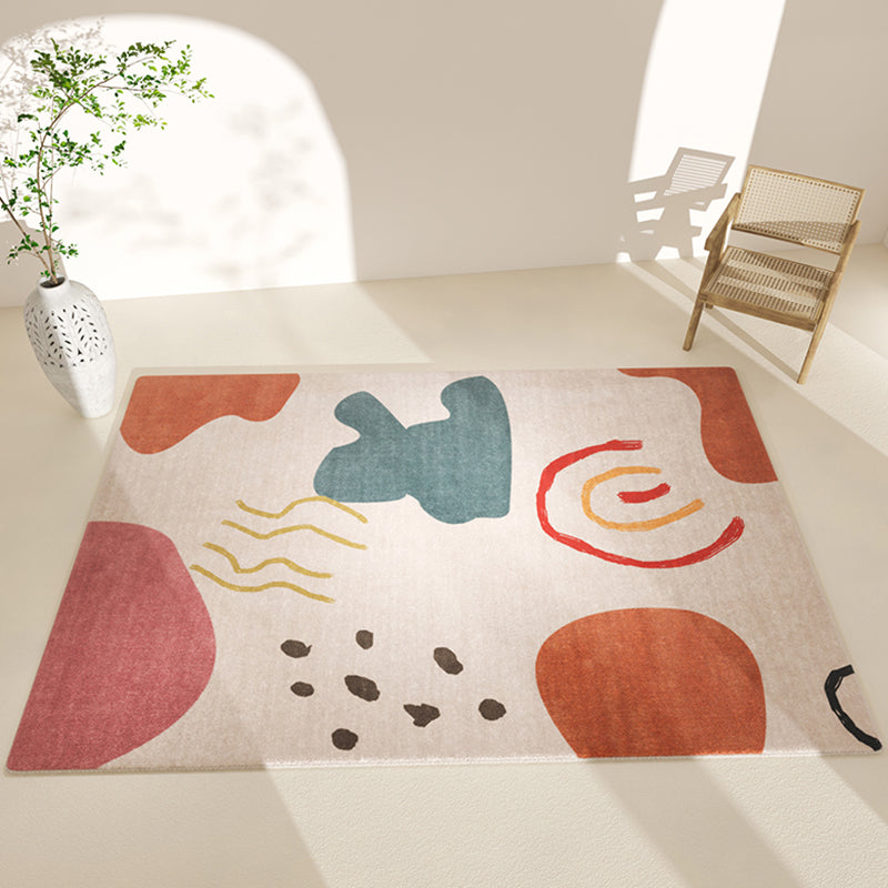 Modern Color Block Area Rug Beige Polyester Area Carpet Non-Slip Backing Rug for Home Decor