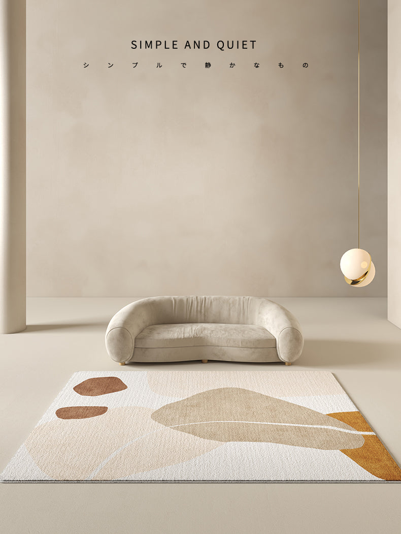Moderner Farbblock-Teppich in Beige, Polyester-Teppich mit rutschfester Rückseite für die Inneneinrichtung