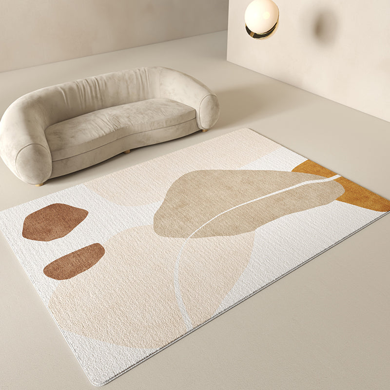 Moderner Farbblock-Teppich in Beige, Polyester-Teppich mit rutschfester Rückseite für die Inneneinrichtung