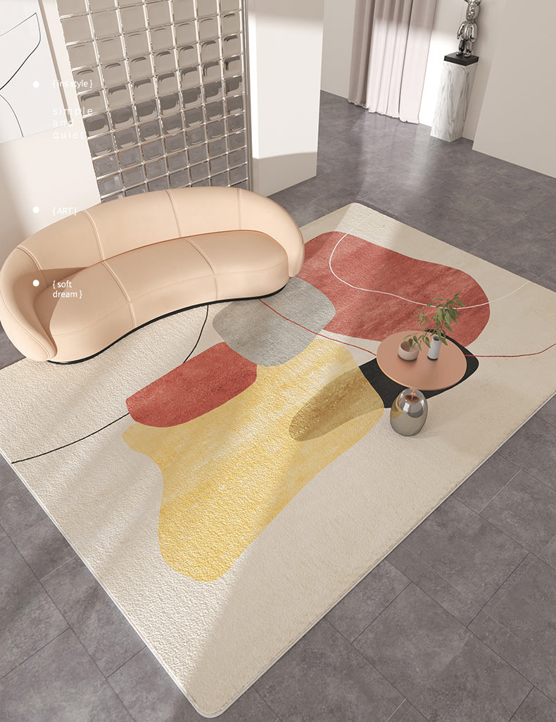 Moderner Farbblock-Teppich in Beige, Polyester-Teppich mit rutschfester Rückseite für die Inneneinrichtung