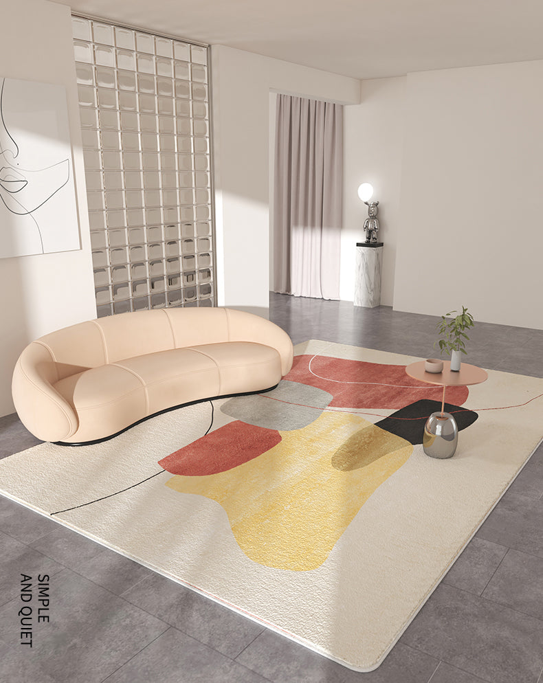 Moderner Farbblock-Teppich in Beige, Polyester-Teppich mit rutschfester Rückseite für die Inneneinrichtung