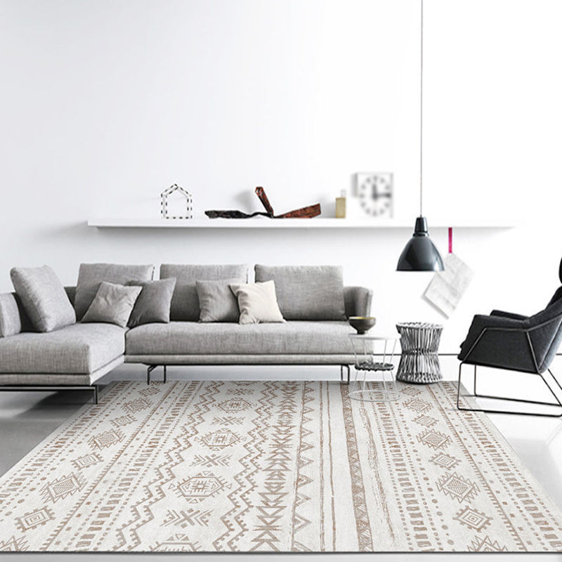Bohemian Minimalist Tribal Print Rug Polyester Carpet Stain Resistant Indoor Rug for Living Room
