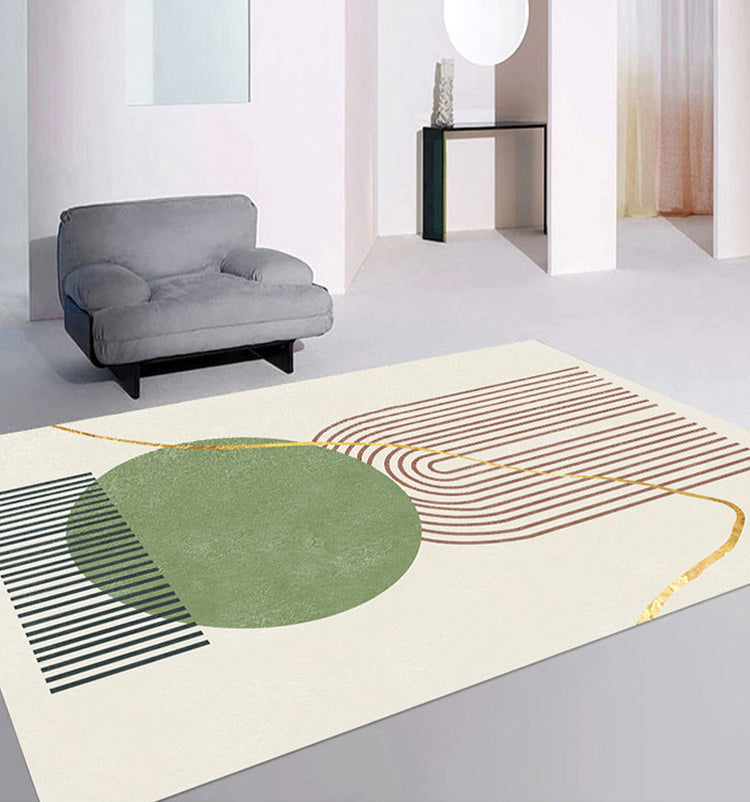 Green Modern Area Rug Color Block Polyester Rug Non-Slip Backinng Carpet for Living Room