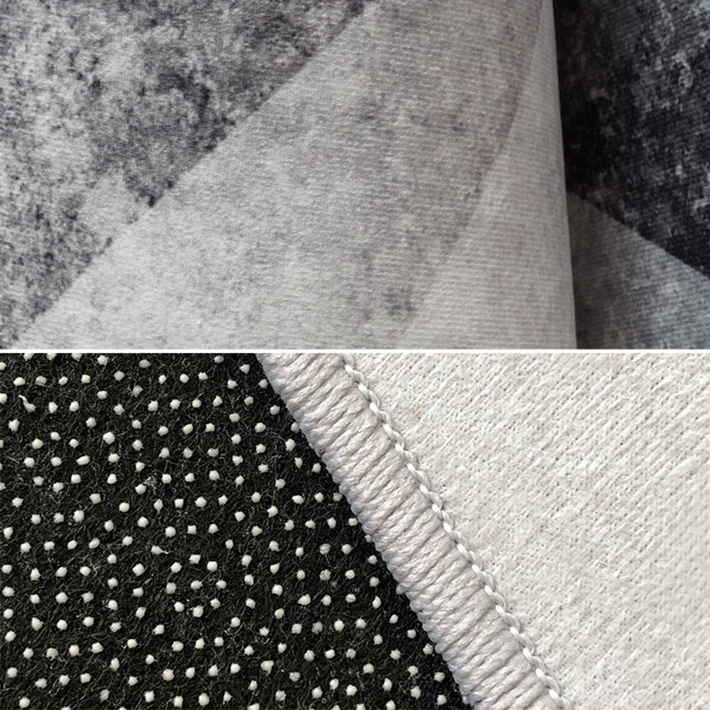 Grey Living Room Area Rug Geometric Print Polyester Area Carpet Non-Slip Backing Rug for Home Decor