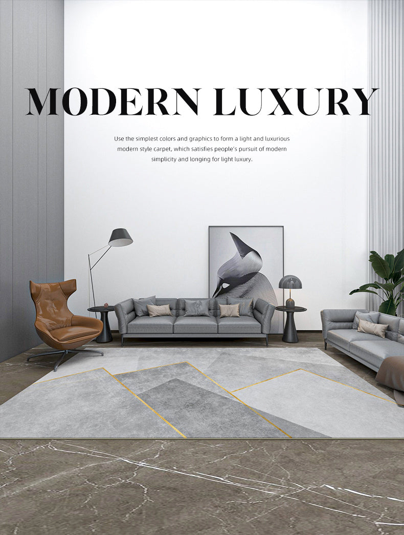 Grey Living Room Area Rug Geometric Print Polyester Area Carpet Non-Slip Backing Rug for Home Decor