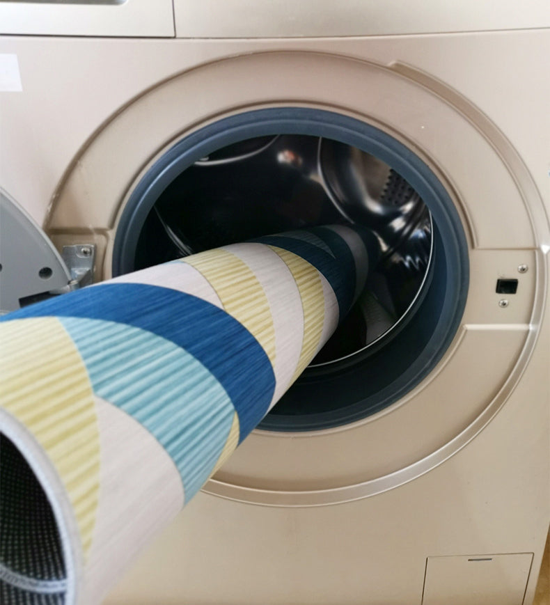 Fancy Modern Rug Blue Geometric Pattern Polyester Area Carpet Non-Slip Backing Rug for Living Room