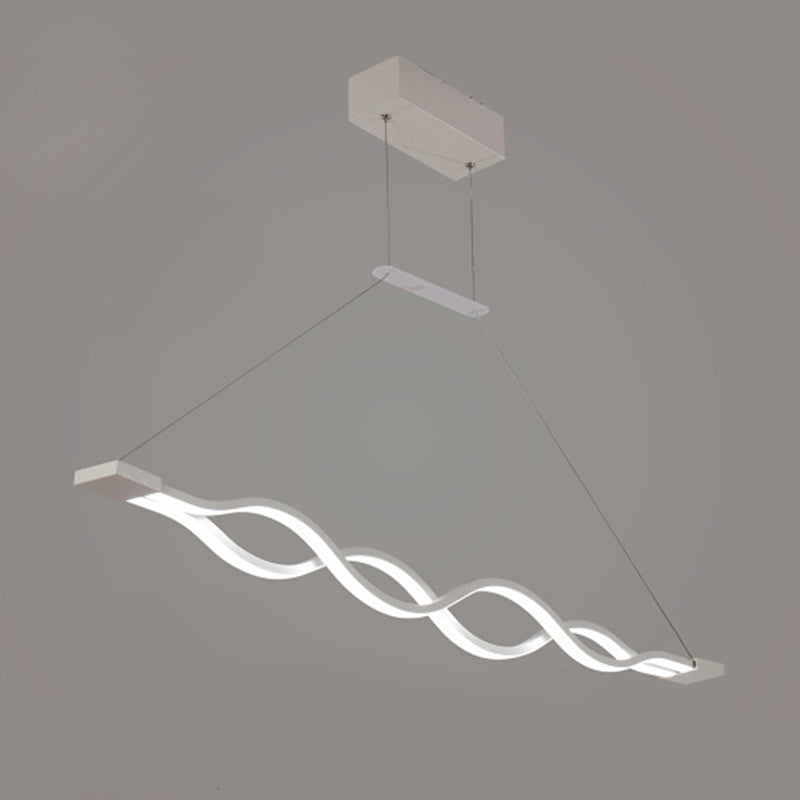 White Linear LED Island Light in Modern Concise Style Wrought Iron Pendant Light with Acrylic Shade