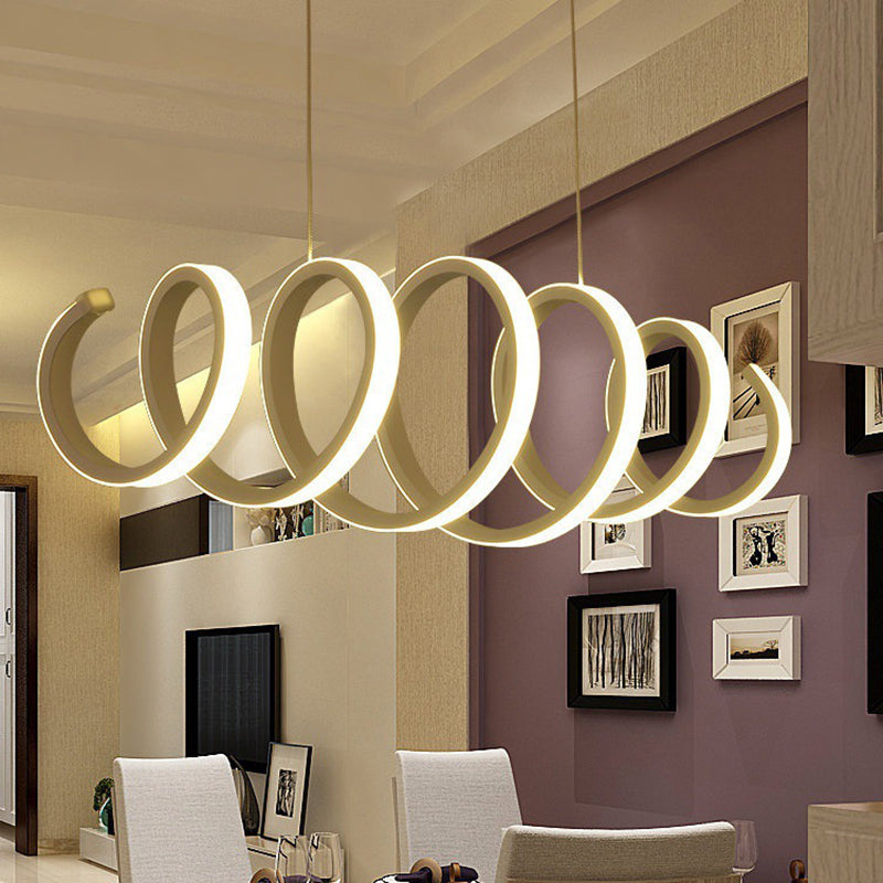 Acrylic White Linear LED Island Light in Modern Style Lacquered Iron Pendant Light for Dining Room
