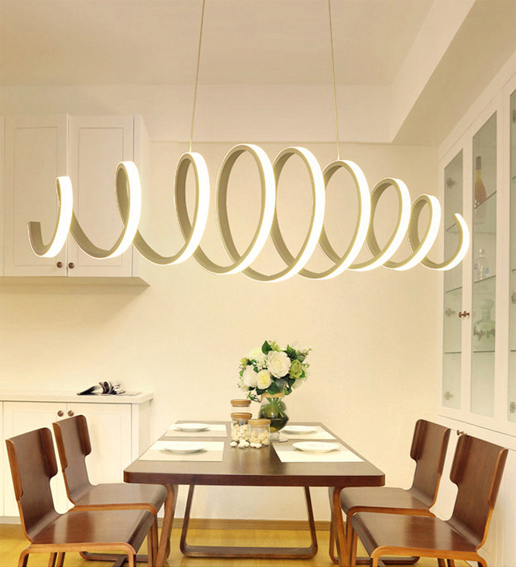 Acrylic White Linear LED Island Light in Modern Style Lacquered Iron Pendant Light for Dining Room