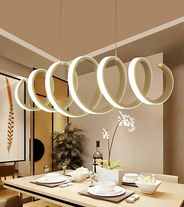 Acrylic White Linear LED Island Light in Modern Style Lacquered Iron Pendant Light for Dining Room