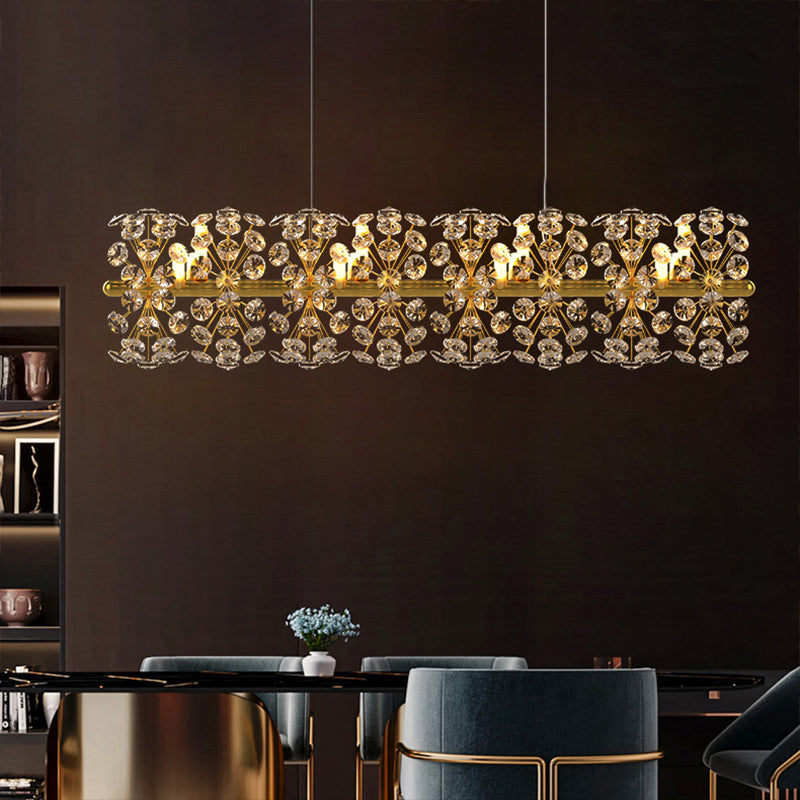 12 Lights Island Light Segnastre lampadario moderno Crystal e Metal Island Lights in oro