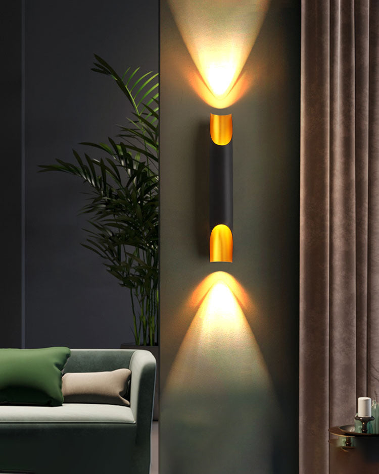 Luz de pared cilindroide negra y dorada en lámpara de pared de aluminio lacado en estilo creativo moderno