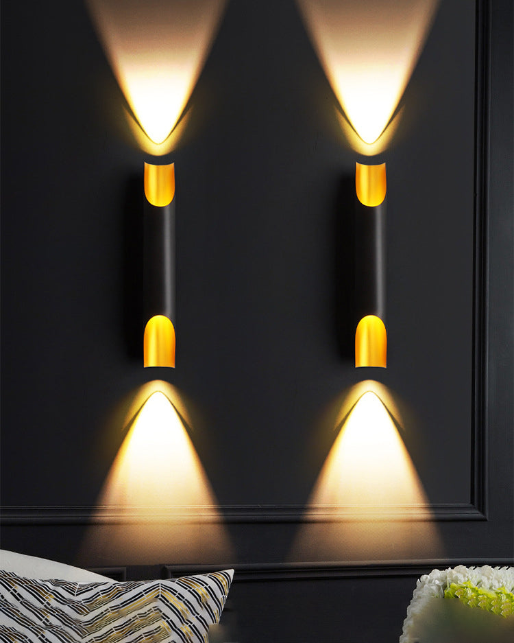 Luz de pared cilindroide negra y dorada en lámpara de pared de aluminio lacado en estilo creativo moderno