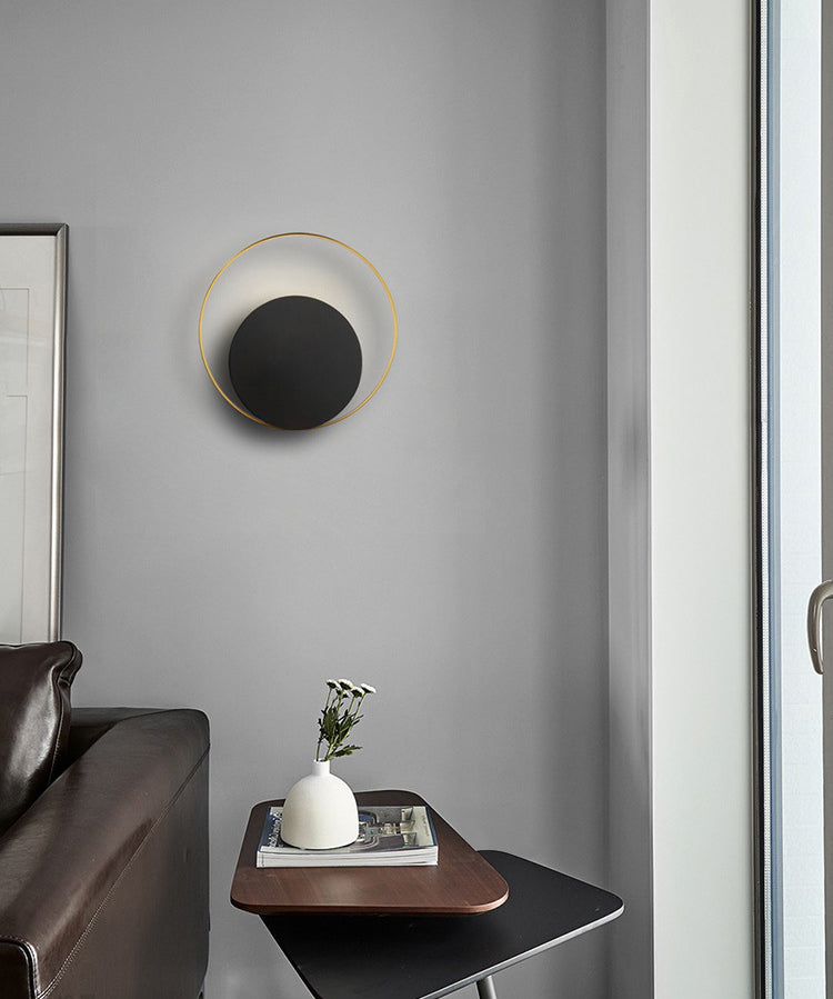 Black and Gold Single Wall Lamp in Modern Simplicity Copper Circular Wall Light for Interior Spaces