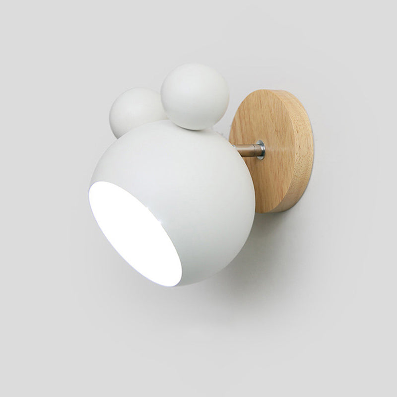 Modern Nordic Single Wall Light Wooden Globe Macaron Wall Lamp with Wrought Iron Shade