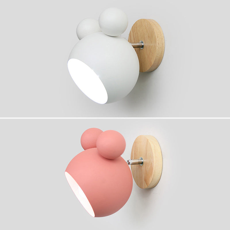 Lámpara de pared de globo de madera de pared única nórdica moderna con sombra de hierro forjado