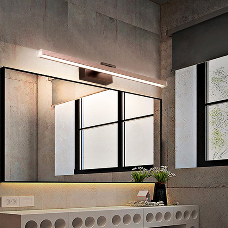 Metal Linear Shade Mirror Wall Lights Modern 1 Head Wall Mount Fixture in Brown