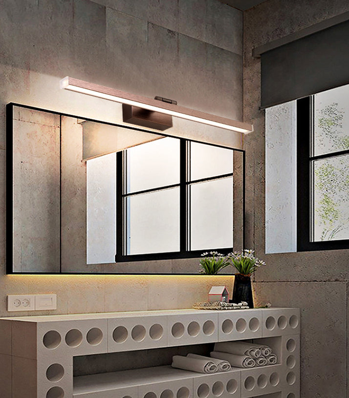 Metal Linear Shade Mirror Wall Lights Modern 1 Head Wall Mount Fixture in Brown