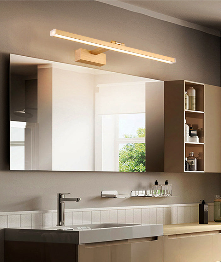 Metal Linear Shade Mirror Wall Lights Modern 1 Head Wall Mount Fixture in Brown