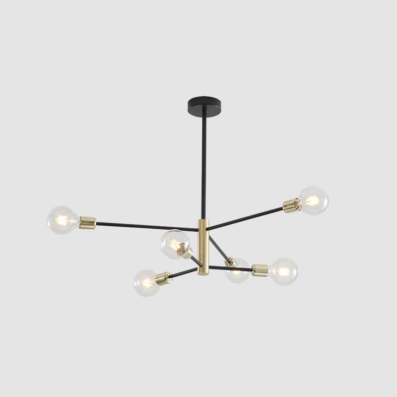 Schwarz -Gold -Sputnik -Anhänger Licht im industriellen Vintage -Stil Bare Birne Schmiedeeisenhanglampe
