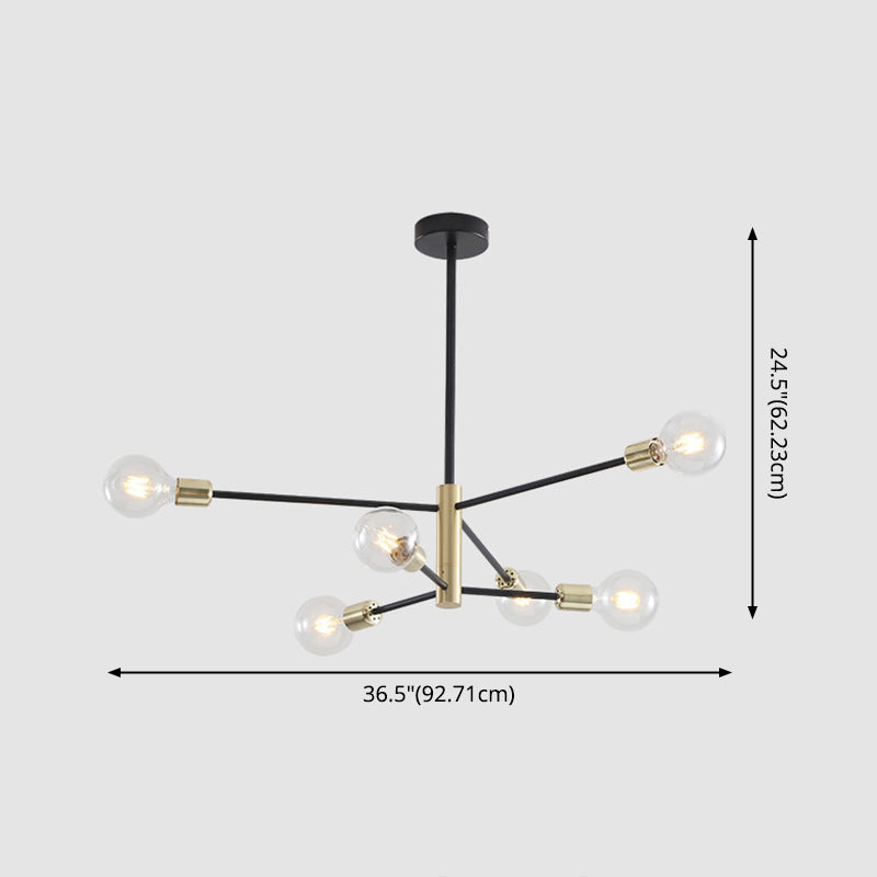 Luz colgante de sputnik negro y dorado en lámpara colgante de hierro forjado de estilo vintage industrial