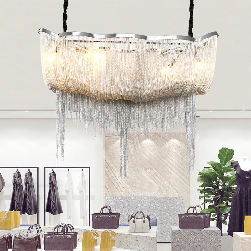 Chrome Postmodern Linear Lighting Fixtures Tassel Aluminum Down Lighting Pendant