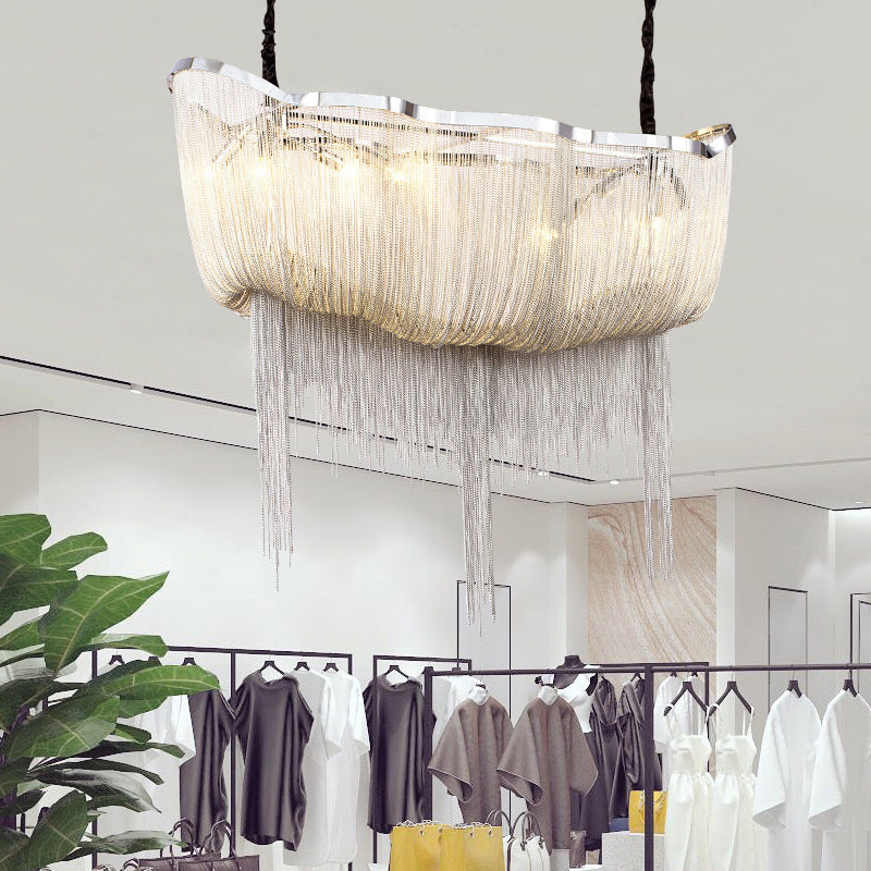 Chrome Postmodern Linear Lighting Fixtures Tassel Aluminum Down Lighting Pendant