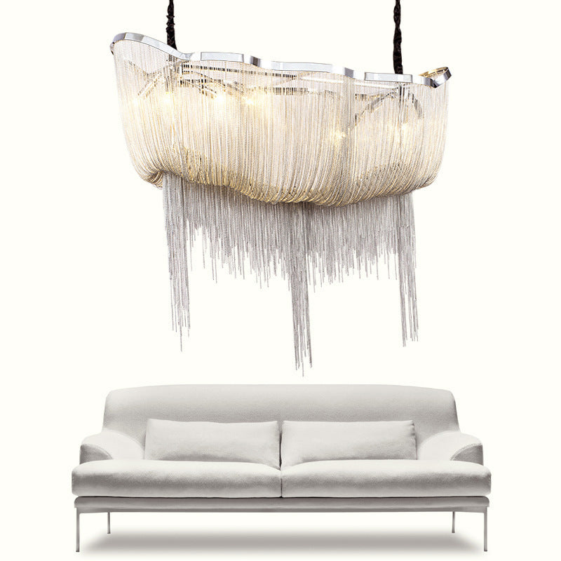 Chrome Postmodern Linear Lighting Fixtures Tassel Aluminum Down Lighting Pendant