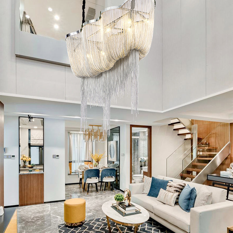 Chrome Postmodern Linear Lighting Fixtures Tassel Aluminum Down Lighting Pendant