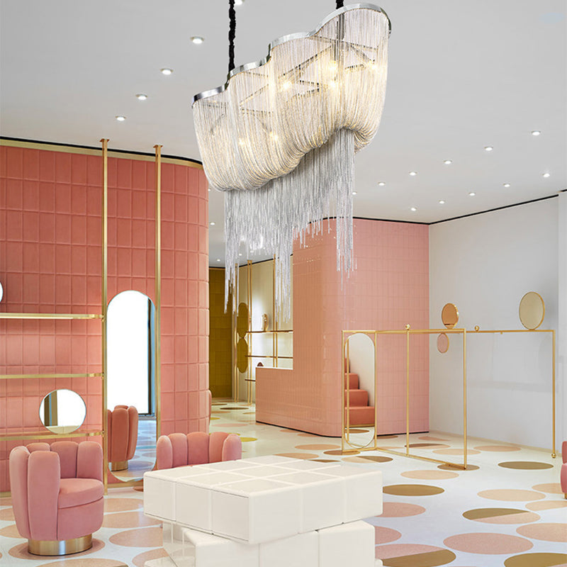 Chrome Postmodern Linear Lighting Fixtures Tassel Aluminum Down Lighting Pendant