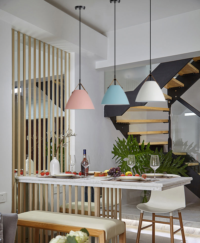 Nordic Macaron Style Hanging Lamp, Conical Shaped Shade Metal Hanging Lighting for Living Room