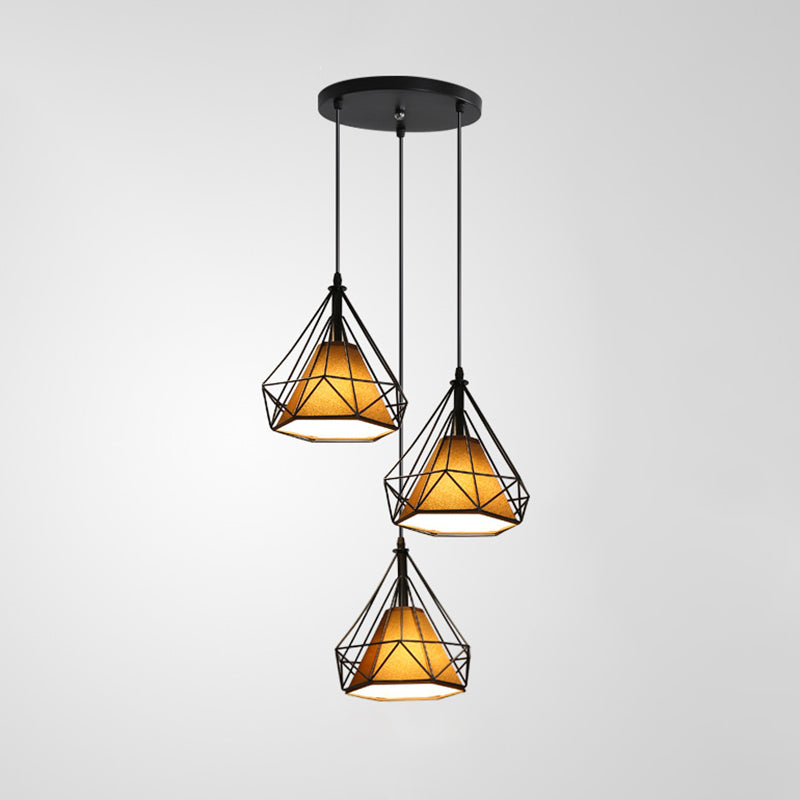Contemporary Pendant Lights with Cage Shade, Fabric 3-Light Multi Pendant Ceiling Light Fixture