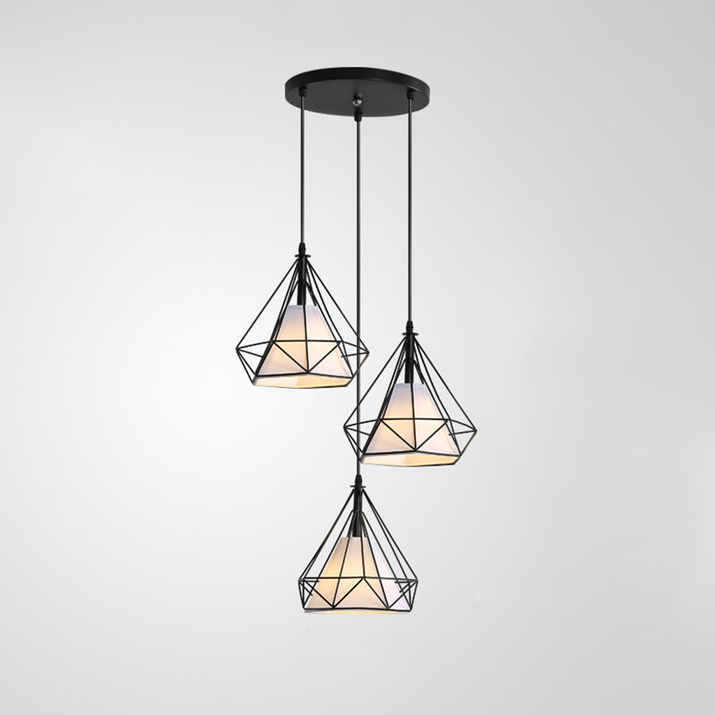 Contemporary Pendant Lights with Cage Shade, Fabric 3-Light Multi Pendant Ceiling Light Fixture