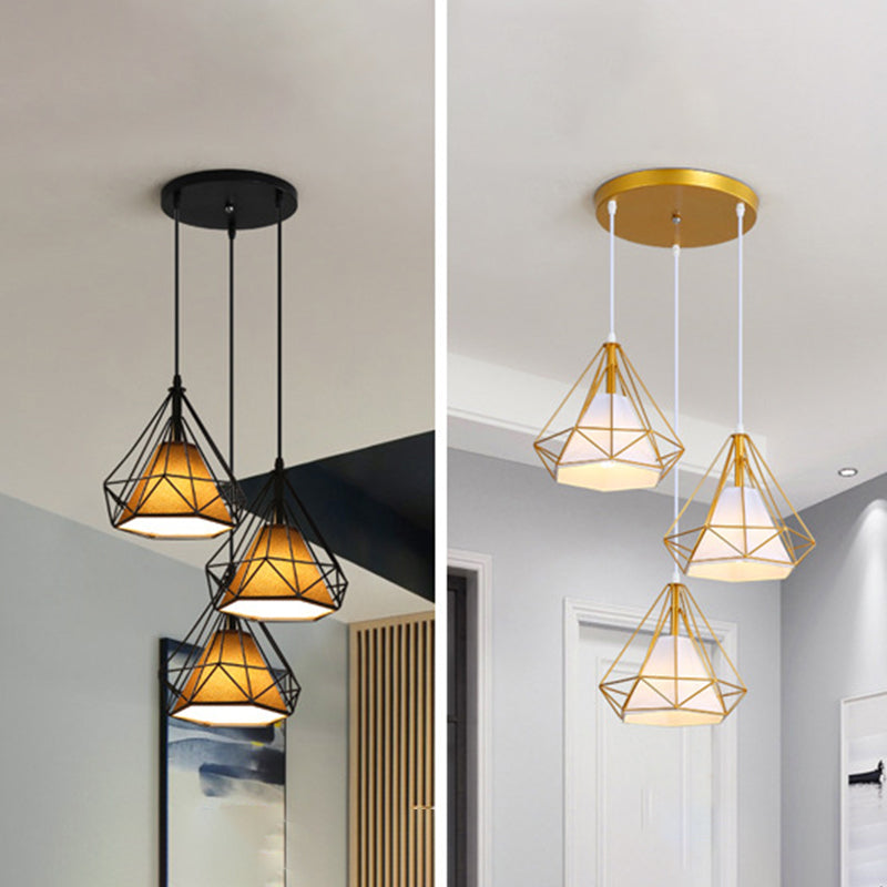 Contemporary Pendant Lights with Cage Shade, Fabric 3-Light Multi Pendant Ceiling Light Fixture