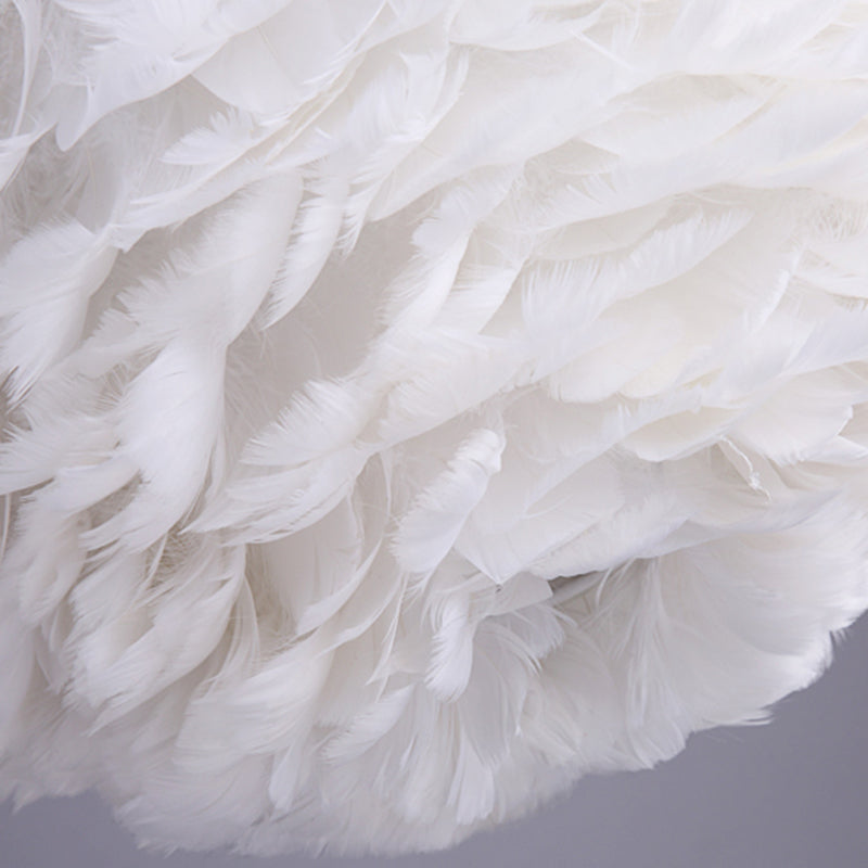 Romantic Heart Shaped Hanging Light, Feather Shade Single-Bulb Pendant Lighting in White for Bedroom