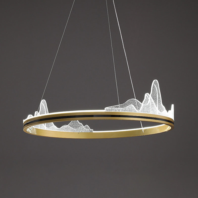 Orbicular Hanging Ceiling Light, Luxurious Acrylic Single Light Hanging Light Fixtures in Gold