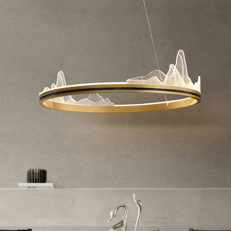 Orbicular Hanging Ceiling Light, Luxurious Acrylic Single Light Hanging Light Fixtures in Gold