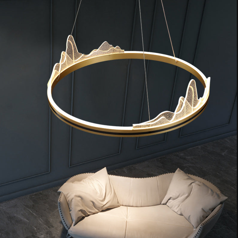 Orbicular Hanging Ceiling Light, Luxurious Acrylic Single Light Hanging Light Fixtures in Gold