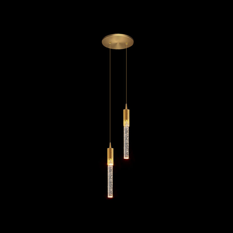 Luxury Cylinder Hanging Light, Minimalist Crystal Shade with Metal Top for Restaurant, Bar