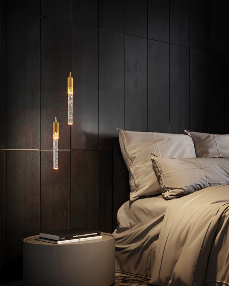 Luxury Cylinder Hanging Light, Minimalist Crystal Shade with Metal Top for Restaurant, Bar